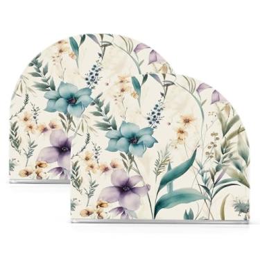 Imagem de Wassud Porta-guardanapos de acrílico Flowerful Meadow, dispensador de guardanapos de papel moderno em forma de U para mesa, cozinha, sala de jantar, bancada 2 peças (comporta 50-60 guardanapos)