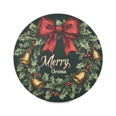 Imagem de Wassud Jogo americano guirlanda de Natal com folhas de azevinho tapetes de mesa redondos para cozinha e jantar tapetes laváveis resistentes ao calor decoração de mesa 39 cm