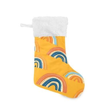 Imagem de xigua Meia de Natal colorida arco-íris personalizada grande para pendurar presente de Natal para decoração de festa de férias em família, decoração de lareira