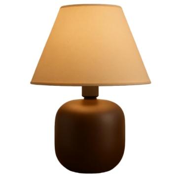 Imagem de Abajur Luminaria de Ceramica Porcelana com Cupula em Tecido Decoração Quarto Escritorio Decor Premium(Marrom)