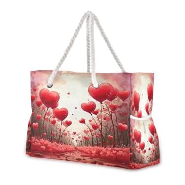 Imagem de Wassud Bolsa de praia Heart Love (2) bolsas de praia grandes para mulheres, impermeável, à prova de areia, bolsa de viagem com zíper e bolso para piscina, academia, acampamento