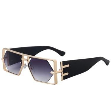 Imagem de JRLLFD Óculos de sol femininos vazados, estilo cyberpunk, luxuosos, para dirigir ao ar livre, UV400 (preto, gradiente, cinza)