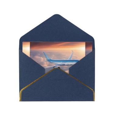 Imagem de SKKNT Cartões de felicitações com estampa de avião lindo céu para todas as ocasiões, convites de festa de aniversário de casamento, 12,7 x 15,2 cm