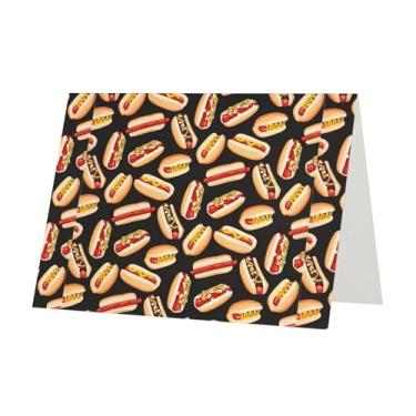 Imagem de SKKNT Cartões de felicitações com estampa de cachorro-quente Fun Food para todas as ocasiões, convites de festa de aniversário de casamento, 12,7 x 15,2 cm