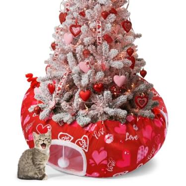 Imagem de Dansydaisy Cama de túnel para gatos em ambientes internos, cães, laço rosa, pelúcia fofa, caverna dobrável com almofada lavável e bolas penduradas para filhotes pequenos, médios e grandes, gatinhos e