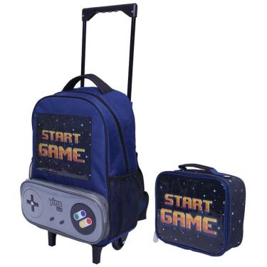 Imagem de Kit Mochila Escolar com Rodinhas e Lancheira para Meninos com Alça de Costas - Start Game - Yins Kids