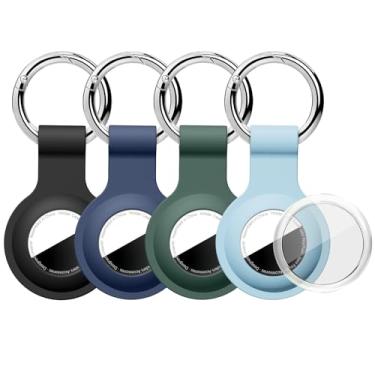 Imagem de Linsaner Suporte de AirTag atualizado com capa transparente cobertura total chaveiro para AirTag, silicone para AirTags, pacote com 4 para Apple Holder GPS Tracker Item Tag Finders, preto/azul/verde
