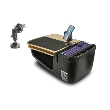 Imagem de AutoExec Mesa de carro GripMaster para sua estação de trabalho de veículos e escritório móvel, bétula, com suporte para telefone e sucção para telefone