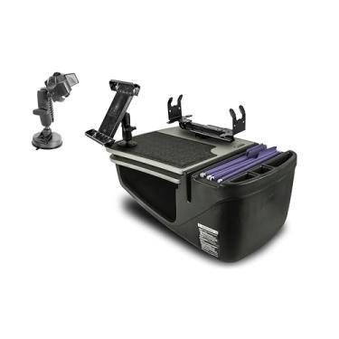 Imagem de AutoExec Mesa de carro GripMaster para sua estação de trabalho de veículo e escritório móvel, cinza, com suporte para telefone, suporte de impressora, suporte para tablet e suporte de sucção para