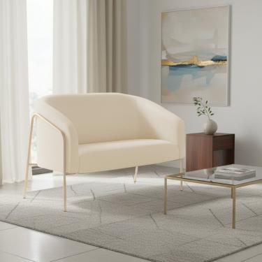 Imagem de Sofá 2 Lugares Namoradeira Stella Industrial Alta Dourada Sintético PU Bege D03 - D'Rossi