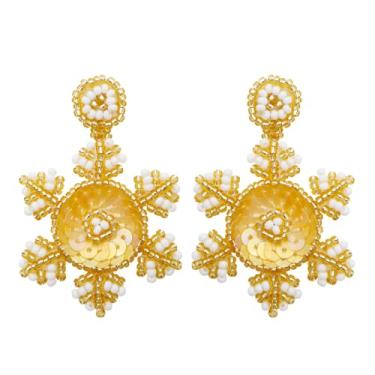 Imagem de JeanBeau Brincos pendentes de contas feitos à mão para mulheres, meninas, boêmios, extragrande, leves, sementes, floco de neve, flor, pendurados, Natal, férias, inverno, joias modernas, presente,