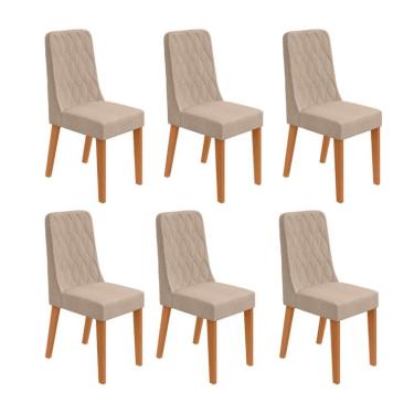 Imagem de Conjunto com 6 Cadeiras Luar Linho Bege e Amêndoa