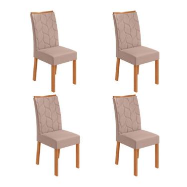 Imagem de Conjunto com 4 Cadeiras Rayla Veludo Creme e Amêndoa