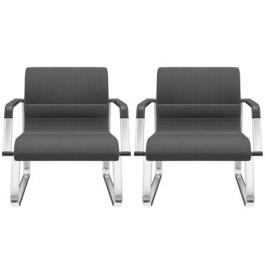 Imagem de Kit 02 Cadeiras De Escritório Recepção Fixa Pés Cromado Lev P03 Crepe Preto - Lyam Decor