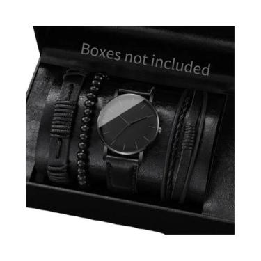 Imagem de Conjunto De Relógio De Pulso Masculino Com Pulseira De Couro E Quartzo