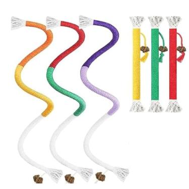 Imagem de Tiiyee Cordas de mastigar para gatos, pacote com 6 brinquedos para gatos internos, brinquedos de limpeza de dentes de gatinho, brinquedo interativo para alívio da ansiedade do estresse, enriquecimento