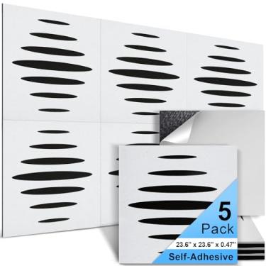 Imagem de AUSLET Pacote com 5 painéis acústicos de parede autoadesivos, 59,9 cm x 59,9 cm x 1,3 cm painéis acústicos decorativos para pareados, painéis de parede à prova de som para estúdio, casa e sala de