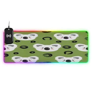 Imagem de CEBUGI Mouse pad de carregamento sem fio Koalas branco fofo 15W rápido para jogos com 14 iluminação LED RGB para jogos, PC, laptop, mesa 80 x 30 cm