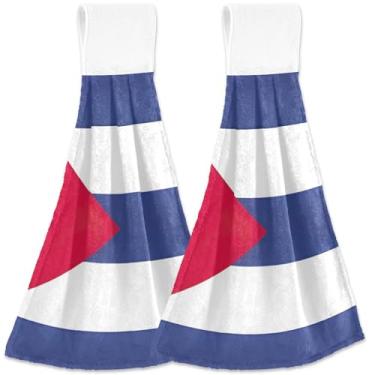 Imagem de TSENQUE Toalhas de mão de outono com bandeira de Cuba com laço para pendurar conjunto de toalhas de forno personalizadas de 2 toalhas decorativas de cozinha fofas absorventes, 46 x 35 cm