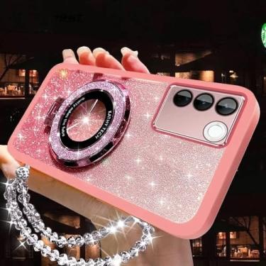 Imagem de Capa com suporte para celular com pulseira de cristal brilhante para Xiaomi POCO F6 F5 M6 M5S M4 M3 X6 X5 X4 X3 Pro GT C65 C61, rosa, para Poco M5S