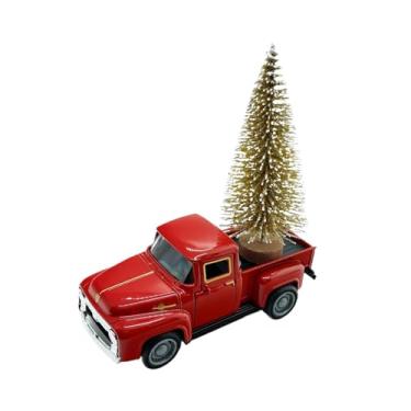 Imagem de Baoblaze Estátua de caminhão em forma de árvore de Natal, enfeite de mesa, estatueta natalina, presente em resina de madeira, para decoração de mesas, Árvore de Ouro