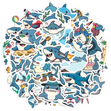Imagem de 70 pçs tubarão oceano desenho animado aventura adesivos engraçados animais adesivos criativos graffiti decalques para telefone faça você mesmo, guitarra, laptop, notebook, mala, copo de telefone