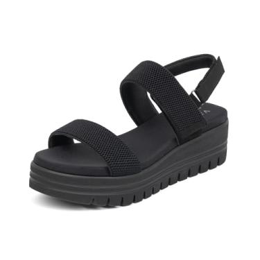 Imagem de VJH confort Sandálias femininas de anabela, sandálias casuais de plataforma de velcro com tira no tornozelo, Preto, 9