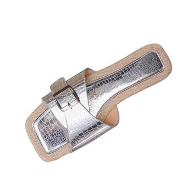 Imagem de Sandália feminina moderna com fivela confortável para praia plus size primavera verão casual, Prata, 35