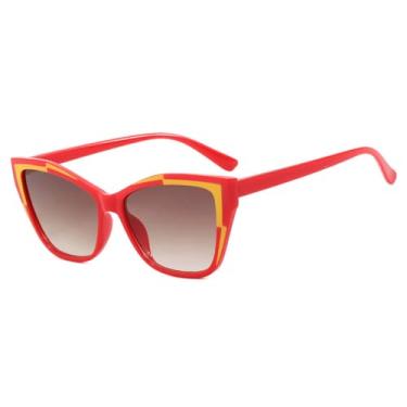 Imagem de Óculos de Sol Femininos e Masculinos com Degradê em Cores Candy, Formato Olho de Gato e Proteção UV400, Ideais para Esportes ao Ar Livre, Corrida e Ciclismo, Cor Vermelho Chá