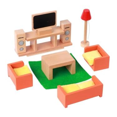 Imagem de KiBcsLic Móveis de madeira para casa de bonecas, brinquedos de faz de conta, miniaturas de madeira simulando casas de bonecas, acessórios para casa, presente, Sala de Estar
