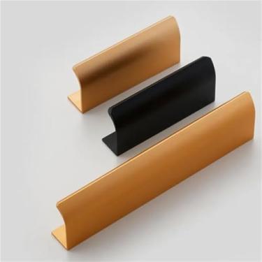 Imagem de HTNAFONI Puxadores de porta de armário de móveis escondidos em ouro preto de alumínio puxadores de gaveta puxadores de gaveta ferragens de móveis 1 peça (ouro-128)