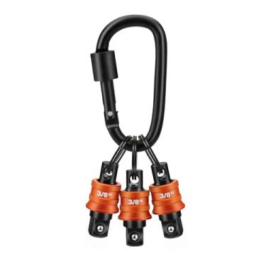 Imagem de SUNJOYCO Chaveiro com suporte de soquete de 3/8 polegadas, organizador de soquete quadrado de 9,5 cm com mosquetão, chaveiro de liberação rápida para mecânicos, trabalhadores de construção