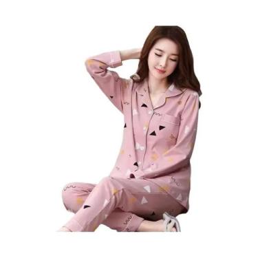 Imagem de Pijamas De Algodão Para Mulheres Em Tamanho Grande, Conjunto De Camisa