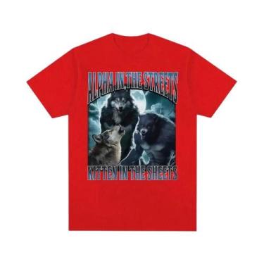 Imagem de Camiseta Unissex Oversized Engraçada Com Meme De Gato Lobisomem Casual