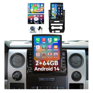 Imagem de Rádio estéreo para carro Android 14 compatível com Ford F150 2009 2010 2011 2012 XL STX SFE atualização manual AC sem fio CarPlay e câmera de backup Android Auto 1080P AHD 9.7 tela sensível ao toque
