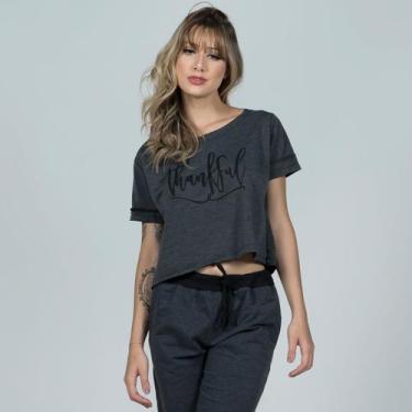 Imagem de Kit 3 Blusas Vekyo Casual Feminina Cropped Estampada Gratidão, M, Chum