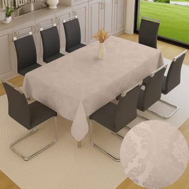 Imagem de Toalha De Mesa Jacquard Jantar Festa Decoração Tecido Texturizado Dona Delicada Impermeável (MARROM CLARO - 10 LUGARES - 3,00m x 1,40m)