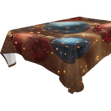 Imagem de Blueangle Toalha de mesa de bola de Natal – Toalha de mesa quadrada de poliéster impermeável e resistente a manchas para ambientes internos e externos, 137 x 137 cm (114)
