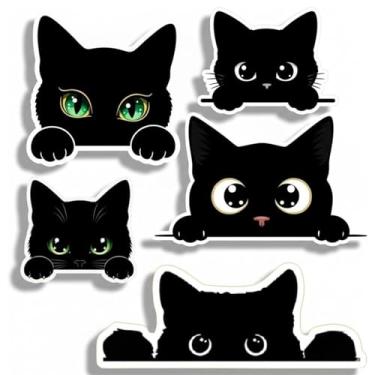 Imagem de Adesivos de vinil de gato preto espiando, decalques à prova d'água para copo Yeti, carro, laptop, pacote com 5 (pequeno)