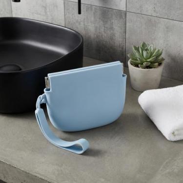 Imagem de Porta-moedas de silicone com fecho de pressão – Mini batom portátil e capa para fone de ouvido, bolsa de armazenamento elegante e prática, Azul