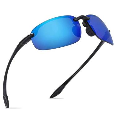 Imagem de WISTON Óculos de sol esportivos polarizados para homens e mulheres Tr90 armação sem aro para corrida, pesca, beisebol, dirigir W8001, B4 preto/azul não polarizado, Standard