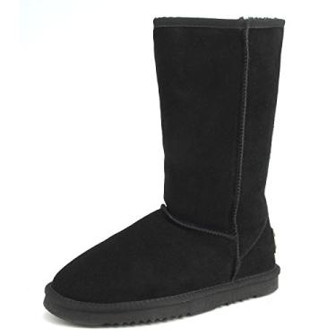 Imagem de Bota de neve feminina AUSLAND de couro clássico, resistente à água, 5125, Black(tall), 10.5