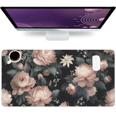 Imagem de Tapete de mouse grande, flores pretas para desktop, almofada de mesa à prova d'água de couro sintético para mulheres, meninas, flores, almofada de mesa impermeável, para computador, PC, laptop, para