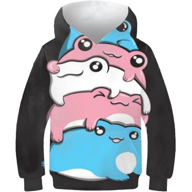Imagem de Unissex 3d Hoodies Para Crianças 3d Beach Girl Hoodies Camisolas De Manga Comprida Pullover Tops Meninas Pullover Outono Meninos Roupas, Black-cute Frog, 12-14 Years