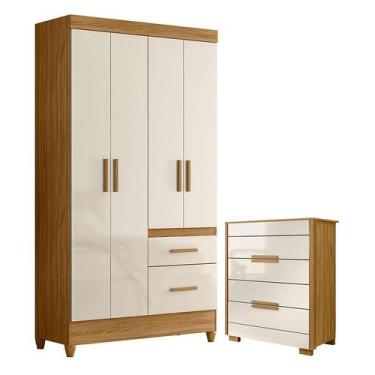 Imagem de Guarda Roupa Solteiro Madri e Cômoda Dhara Freijó Off White  Moval