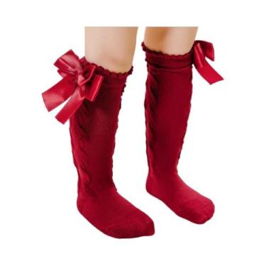 Imagem de Meias De Algodão Para Meninas Bebê Até O Joelho Com Laço Grande Meias 