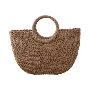 Imagem de Bolsa De Palha Feminina De Verão, Feita À Mão, Vintage, Bolsa De Praia