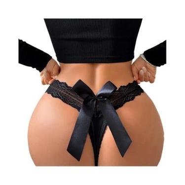 Imagem de Calcinha G-string Feminina Preta Com Laço, Respirável, Confortável, Se