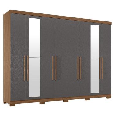 Imagem de Guarda Roupa Casal 8 Portas 4 Gavetas Master New Com Espelho E Pés Jatobá Grafite Acetinado - Santos Andirá