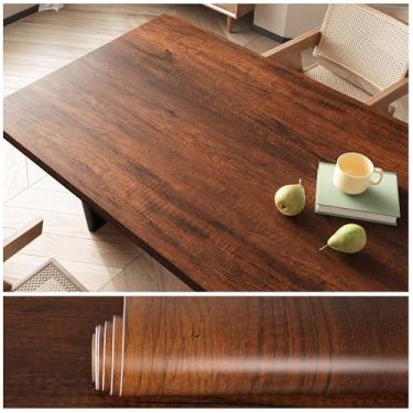 Imagem de VEELIKE Papel de contato de madeira de cerejeira Auburn Papel de parede de madeira para armários de cozinha móveis 40 cm x 900 cm autoadesivo à prova d'água papel de contato de grão de madeira para